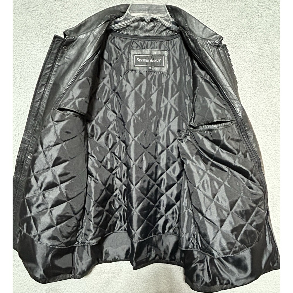 Seventh Ave Black Leather Utility Jacket Mens‎ Size Medium Chore Workwear Biker - Picture 5 of 9